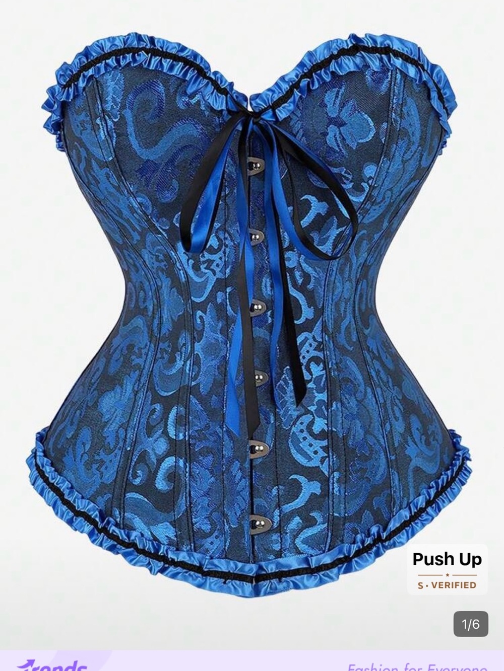 Blue Brocade Strapless Corset Top - Push Up